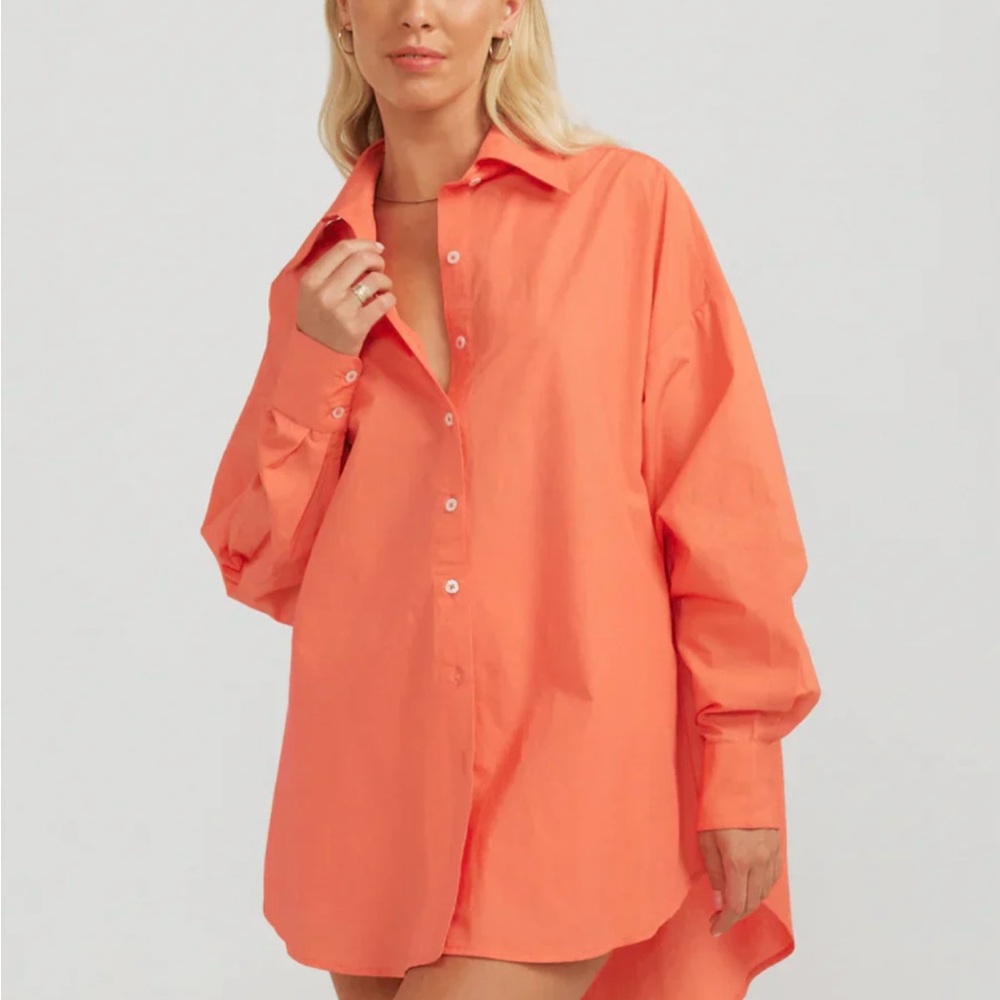 NWT CHARLIE HOLIDAY Coral Maple Shirt Oversized Orange Button-Up Shirt